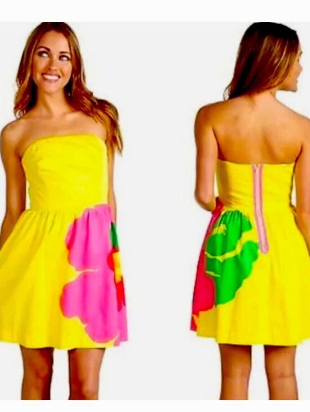 Lilly Pulitzer Lottie Starfish Yellow Strapless Mini Dress Fit And Flare Sz 2